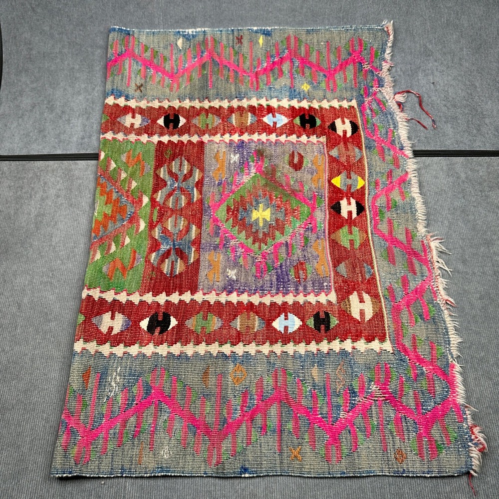 Vintage Handwoven Kilim Rug Geometric Tribal Flat Weave Accent‎ Rug 28x38